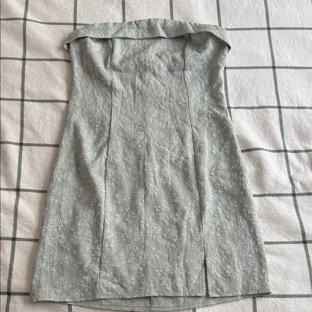 SHEIN Strapless Jacquard Mini Dress in Sage Green